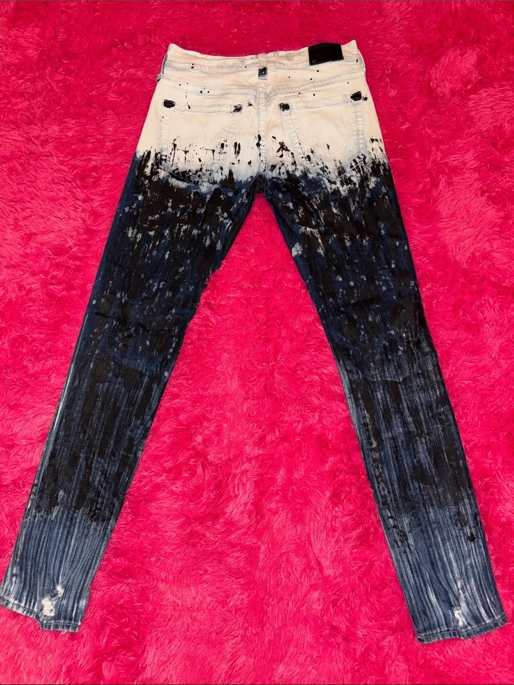 True Religion White and Black Washed Denim Jeans